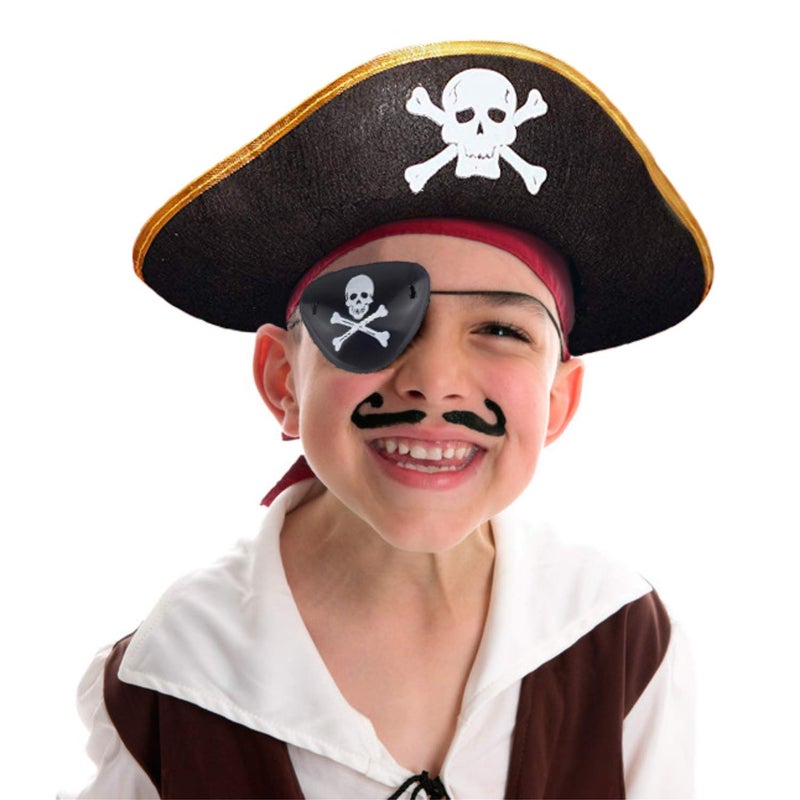 D-Fokes 2 Packs Kids Felt Pirate Hat - Tri Corner Pirate Party Hat - Skull Print Pirate Captain Costume - Party, Birthday, Halloween Accessories with Eye Patch - Image 5